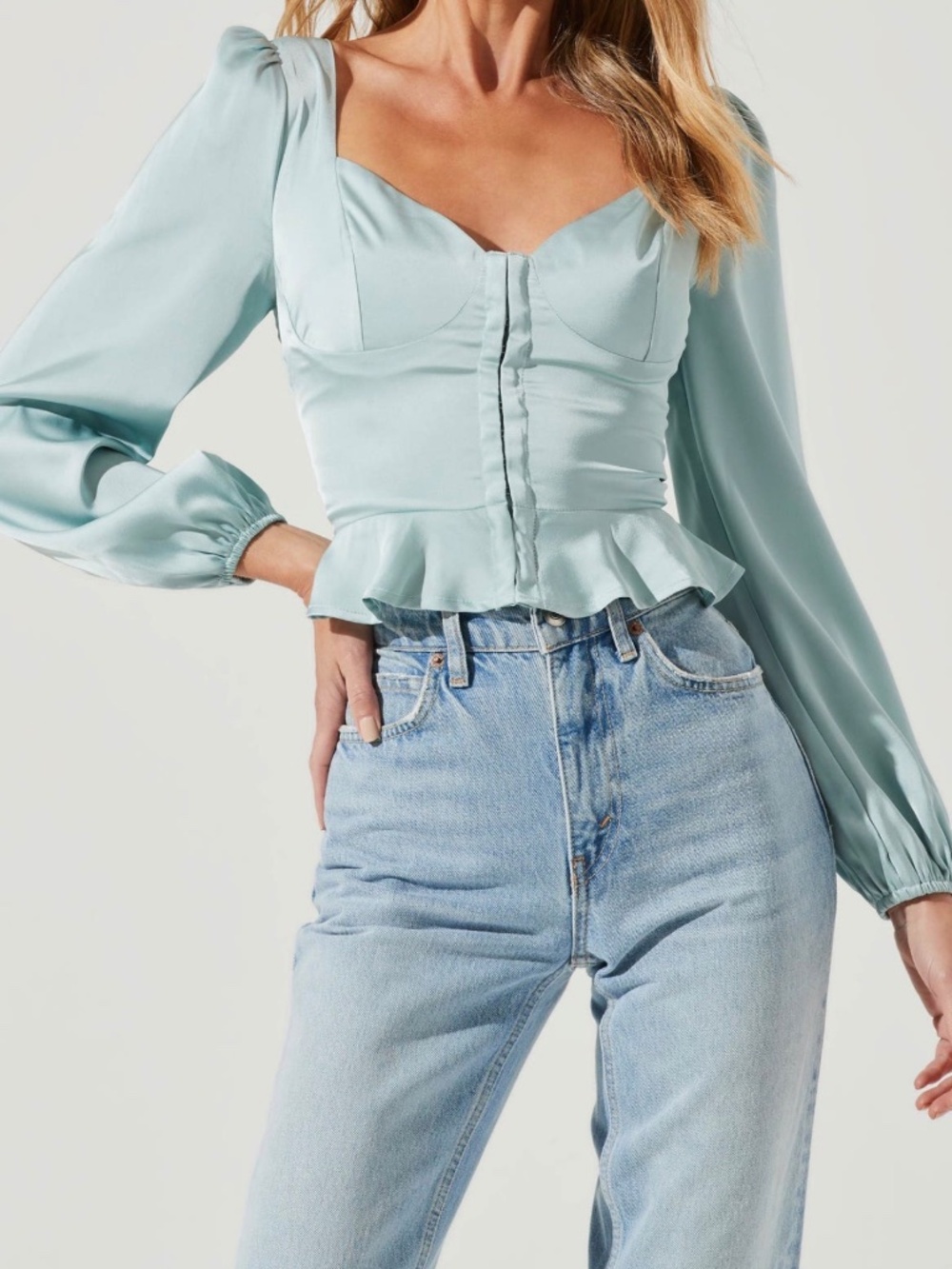 ASTR The Label Satin Bustier Peplum Top